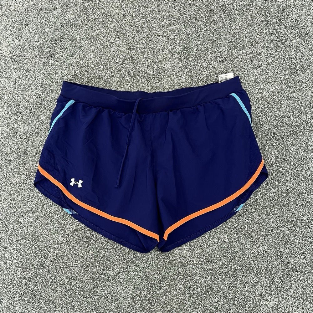 Under Armour Womens HeatGear Running Shorts XL Loose Lined Blue Orange Trim